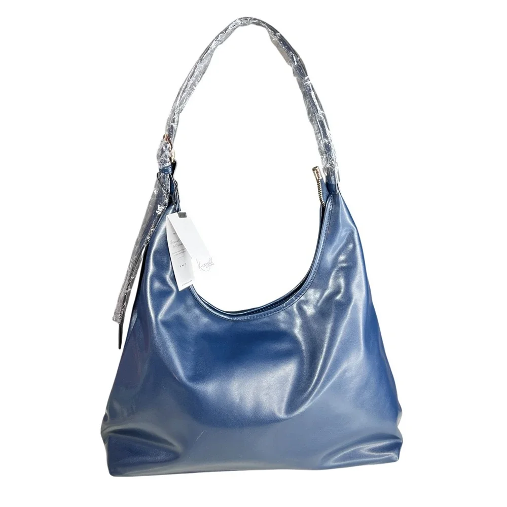 K Carroll Brit Hobo Shoulder Bag Navy Blue Faux Leather Zipper Pocket NWT